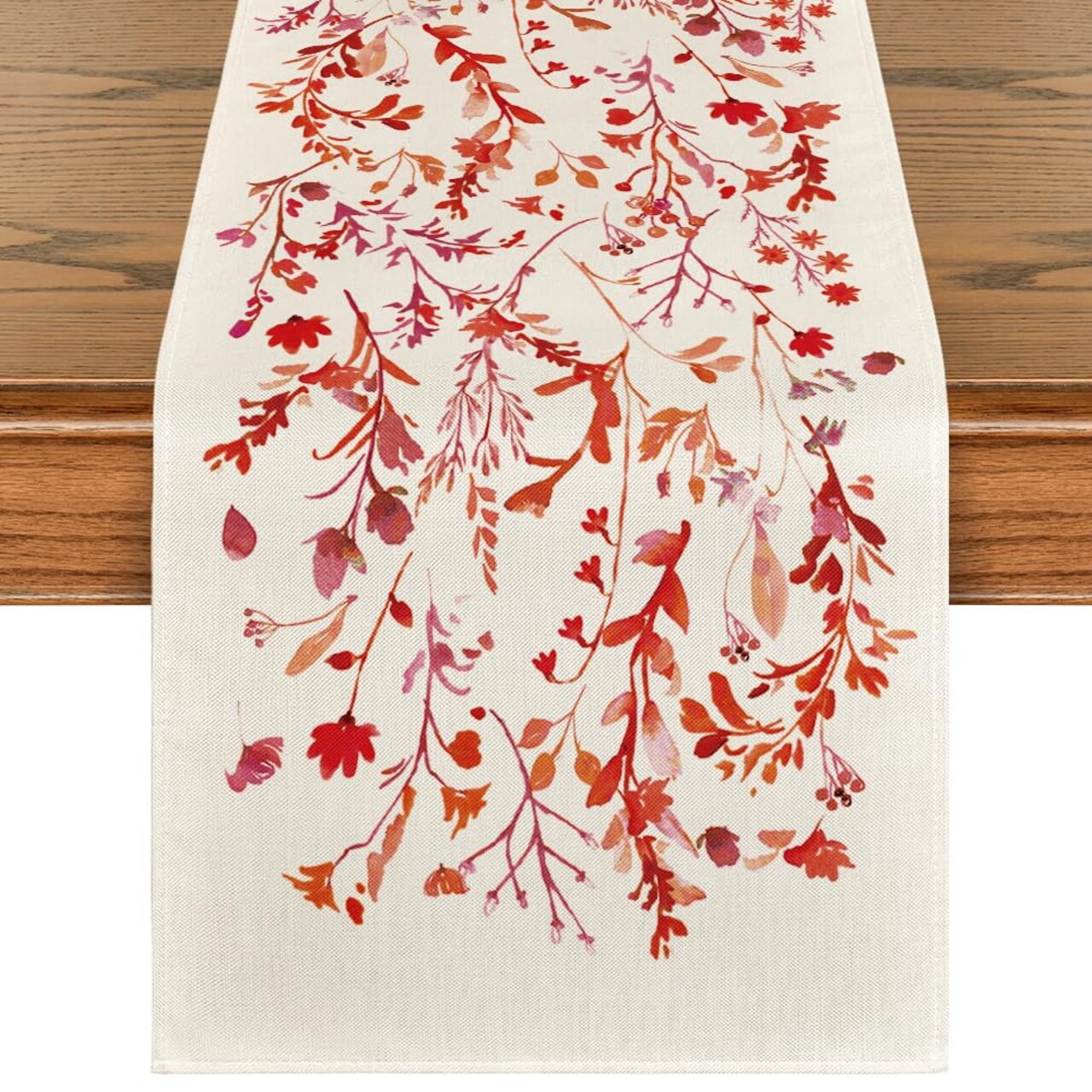 Floral Leaves Valentine's Table Runner, Wild Flowers Seasonal Kitchen Dining Table Decoration for Home Party Decor 13x72 Inch